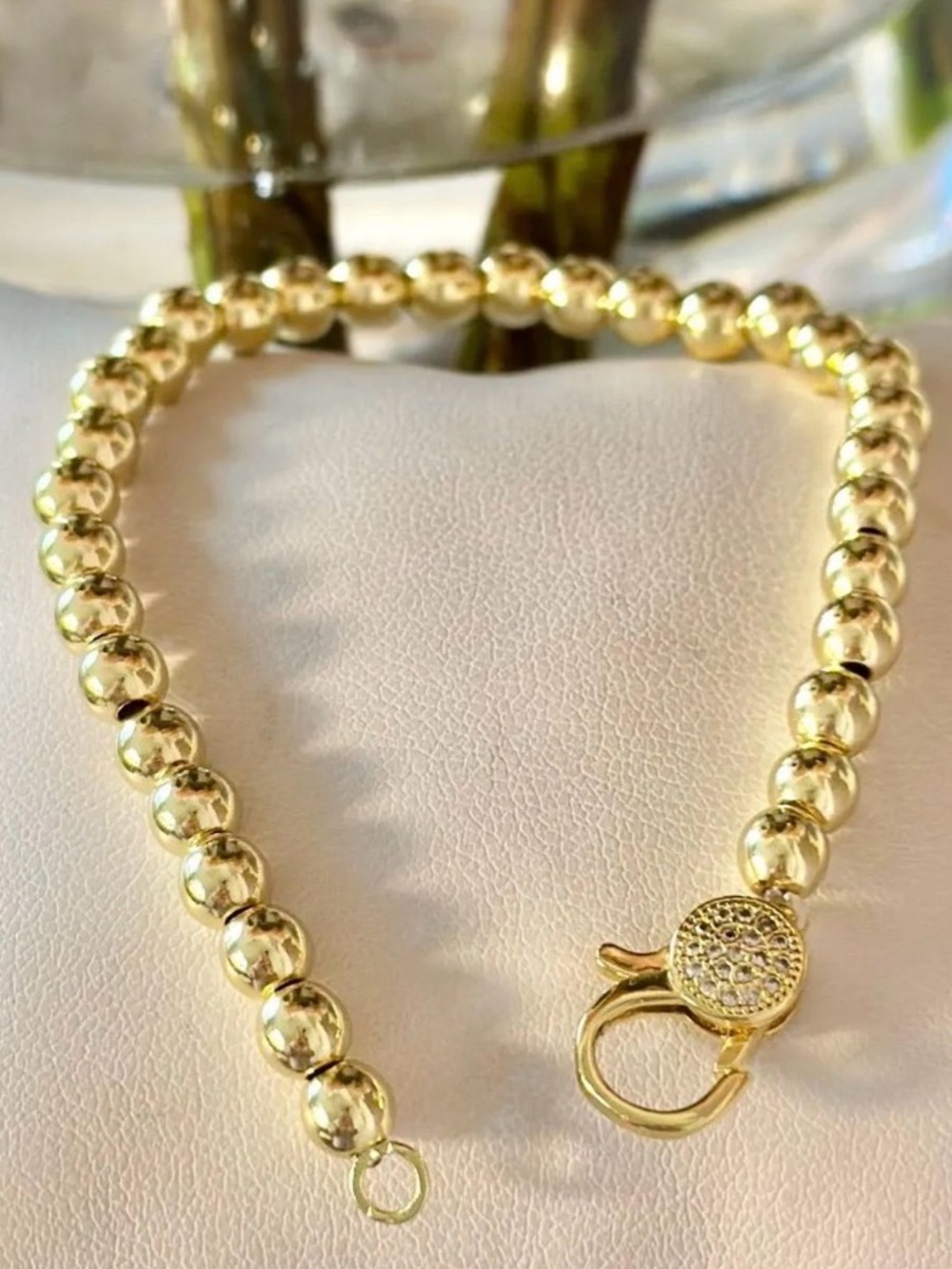 Gold Beaded Bracelet with Pavé Clasp